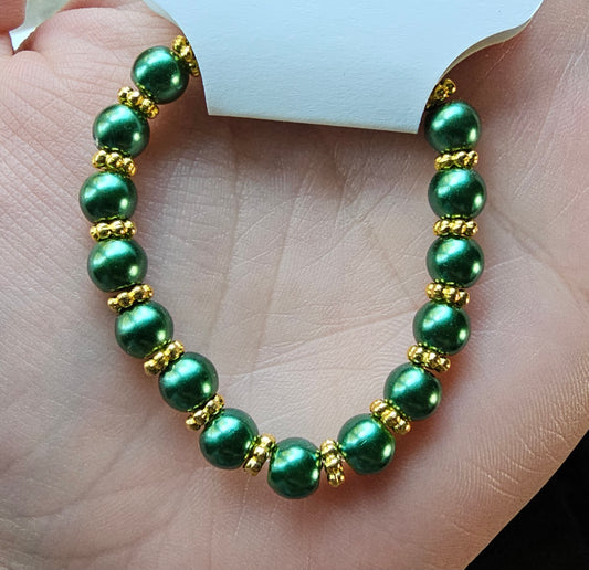 Green Glass Pearls with Gold Spacers